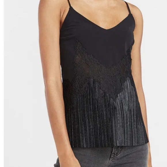 Express Black Satin Pleated Spaghetti Strap Tank Top Size S - Picture 1 of 8